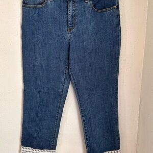 Tory Burch Blue Cropped Jeans with White Trim